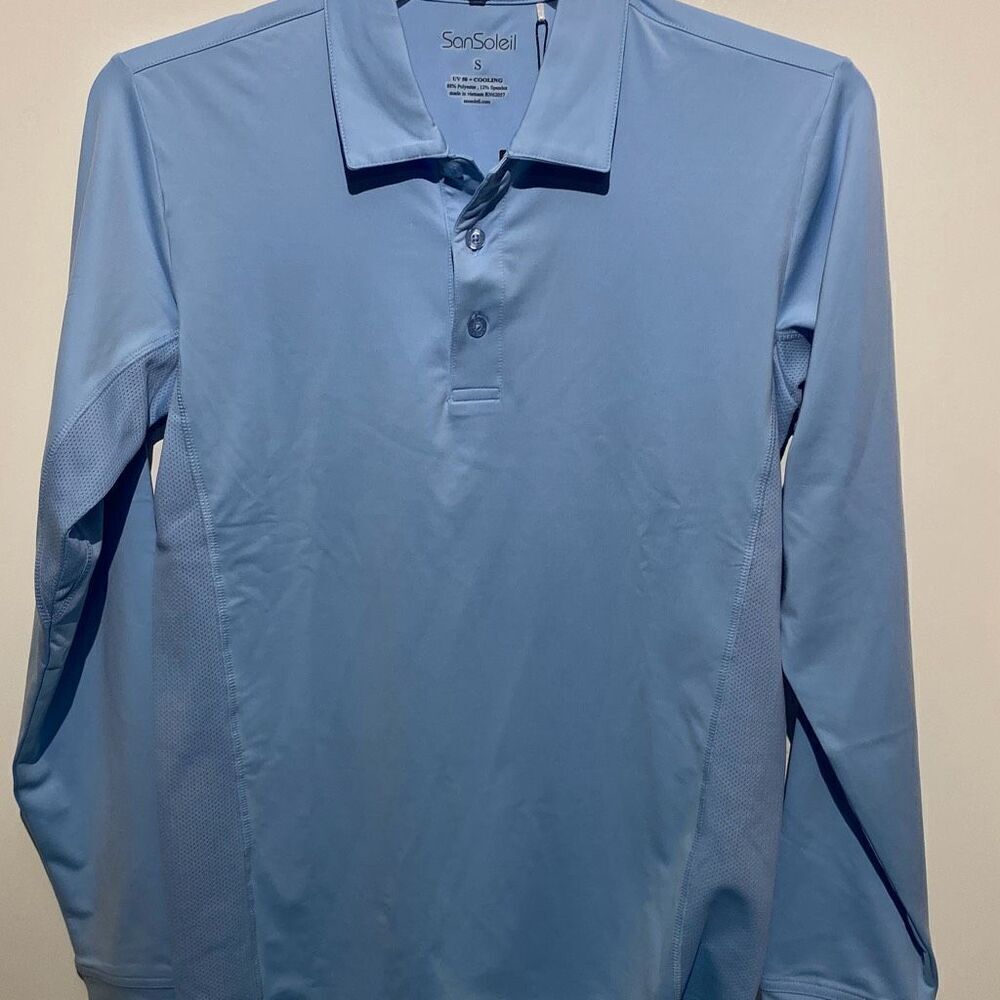 SanSoleil SolCool UV 50 Cooling Long Sleeve Polo Shirt Sky Blue Small 900824